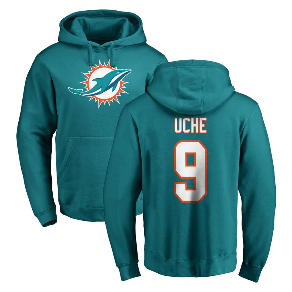 Johmsee M.Dolphins #9 Joshua Uche Player Aqua LOGO Pullover Hoodies Limited Stitched Jerseys