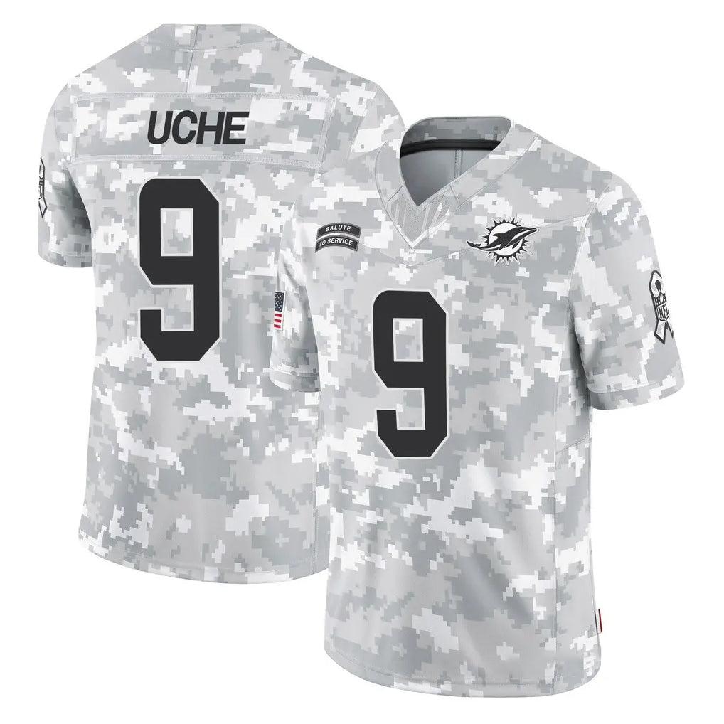Johmsee M.Dolphins #9 Joshua Uche Player Arctic Camo Salute To Service Limited Game Stitched Jerseys
