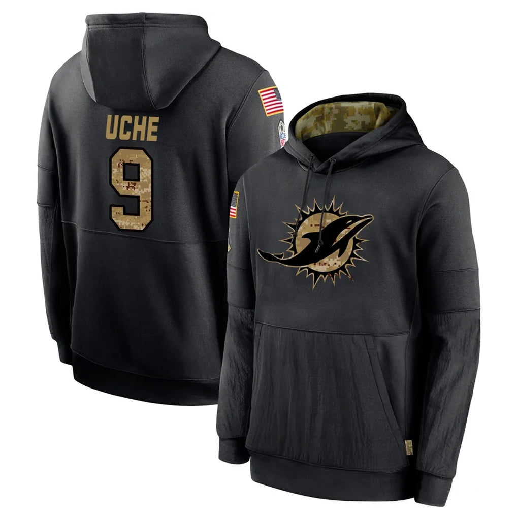 Johmsee M.Dolphins #9 Joshua Uche Player Black Salute to Service Hoodies Limited Game Stitched Jerseys