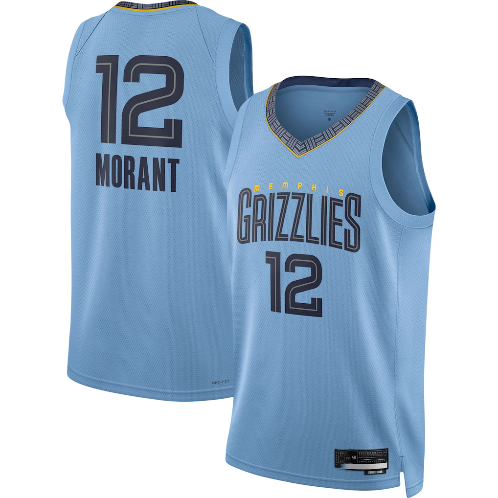 Johmsee M.Grizzlies #12 Ja Morant Jordan Brand Light Blue Swingman Stitched Jerseys- Statement Edition