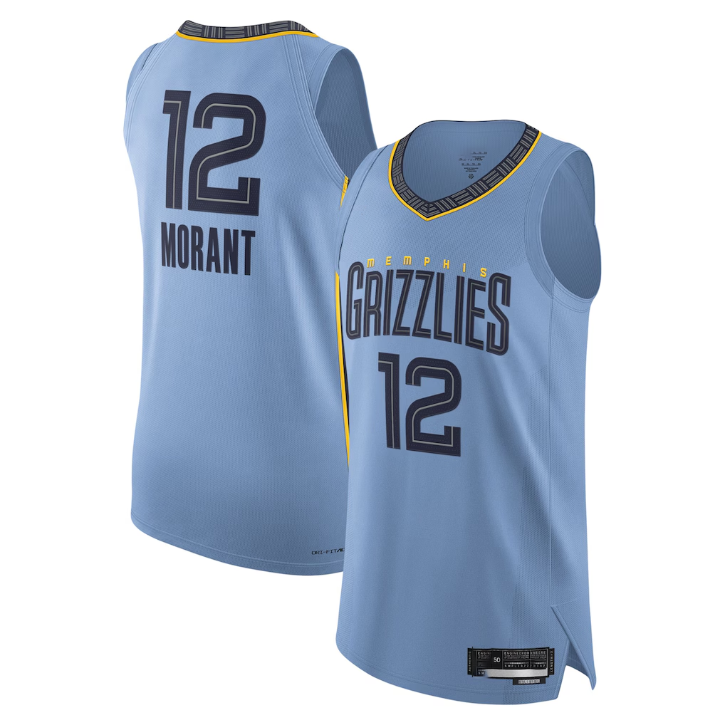 Johmsee M.Grizzlies #12 Ja Morant Light Blue Authentic Player Stitched Jerseys- Statement Edition