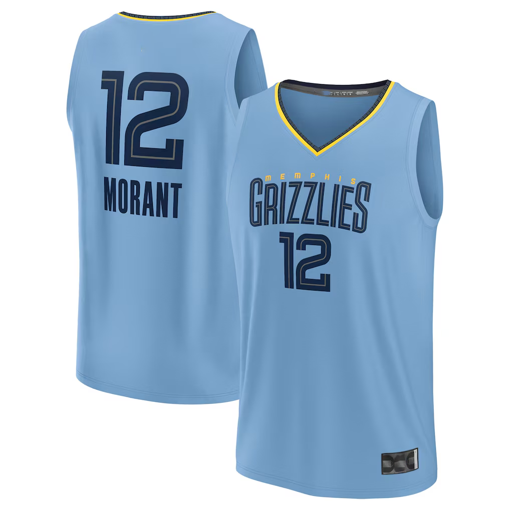Johmsee M.Grizzlies #12 Ja Morant Light Blue Fast Break Replica Player Stitched Jerseys- Statement Edition