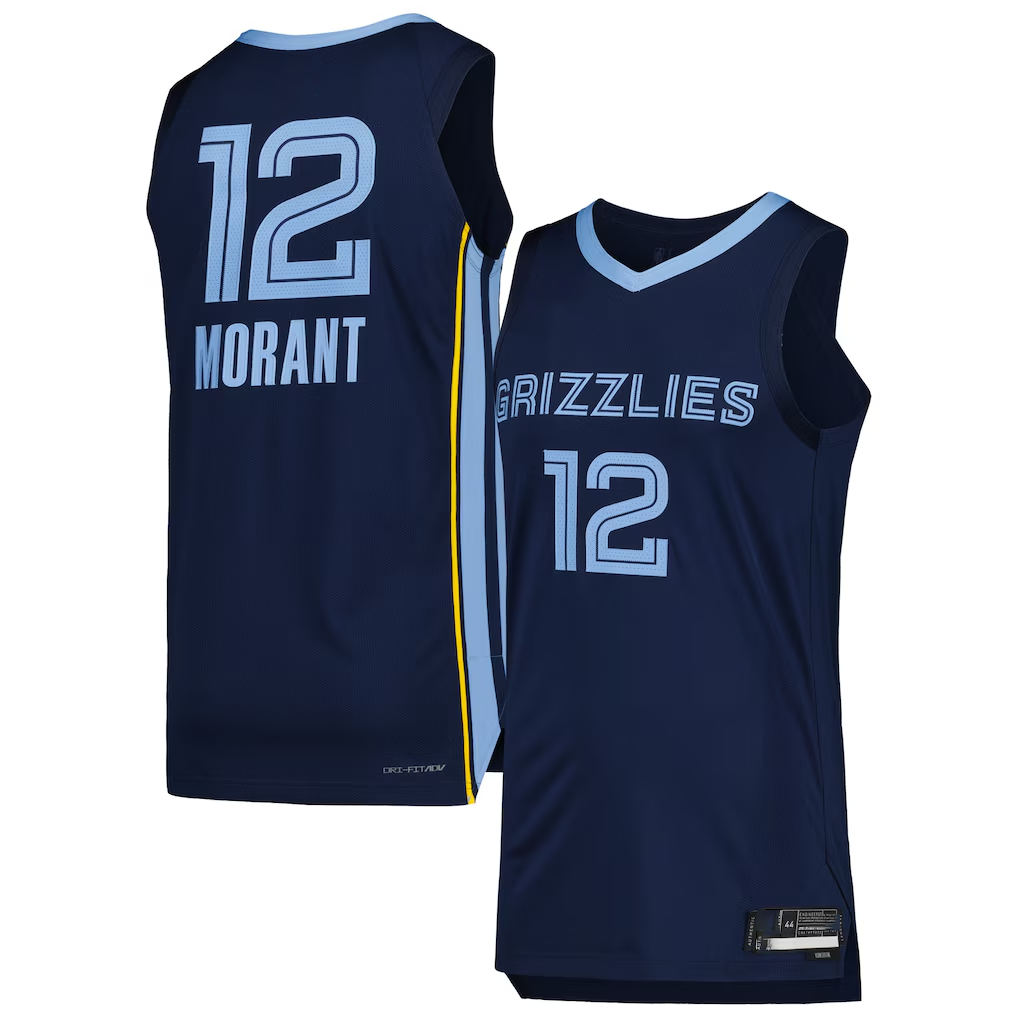 Johmsee M.Grizzlies #12 Ja Morant Navy Authentic Stitched Jerseys- Icon Edition