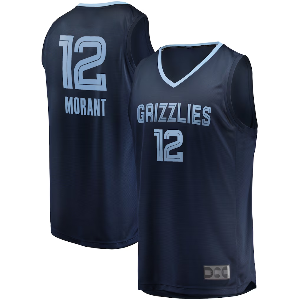 Johmsee M.Grizzlies #12 Ja Morant Navy Big & Tall Fast Break Player Stitched Jerseys- Icon Edition