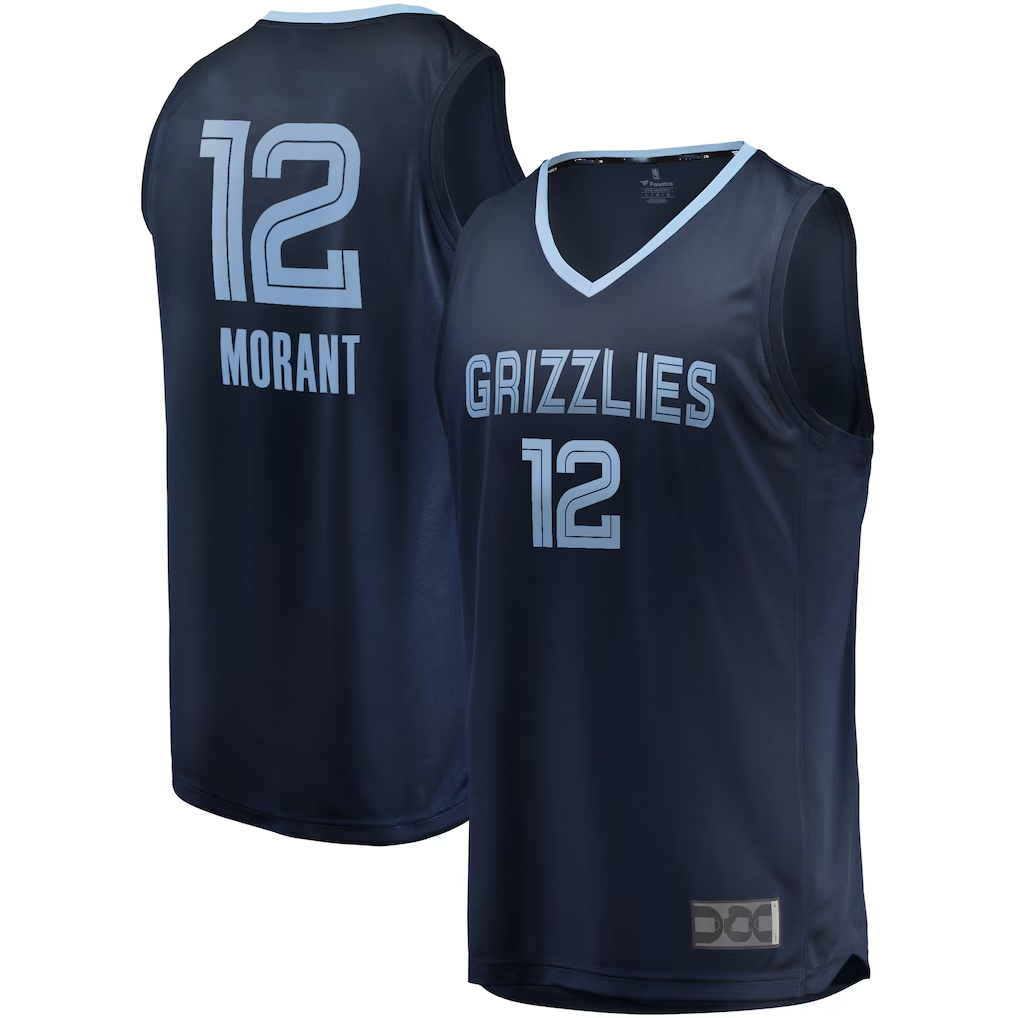 Johmsee M.Grizzlies #12 Ja Morant Navy Fast Break Replica Stitched Jerseys- Icon Edition