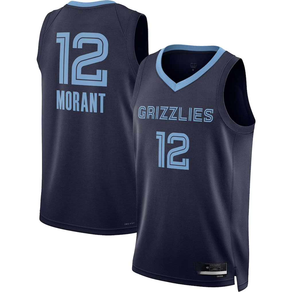 Johmsee M.Grizzlies #12 Ja Morant Navy Swingman Stitched Jerseys- Icon Edition