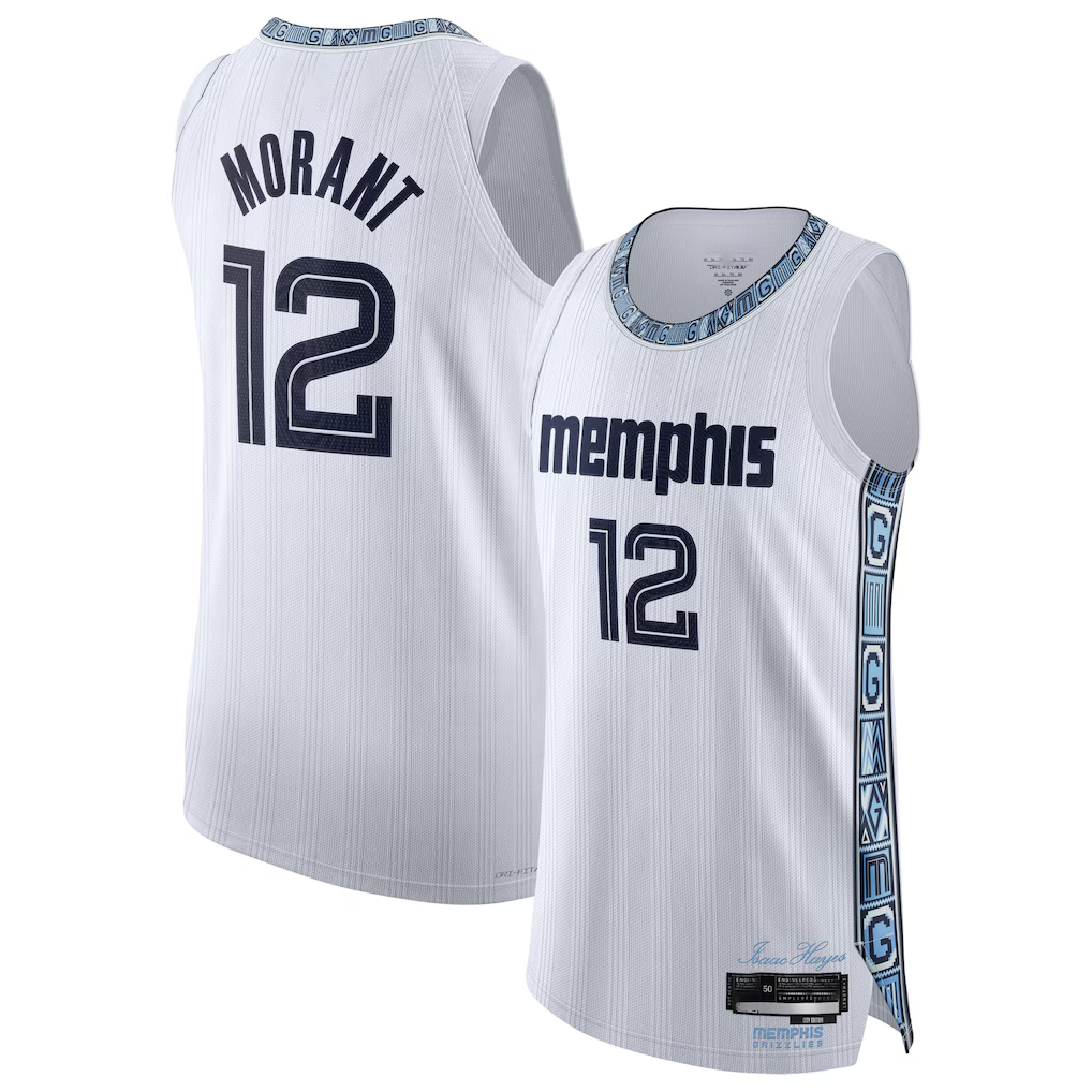 Johmsee M.Grizzlies #12 Ja Morant White 2025-2026 Authentic Stitched Jerseys- City Edition
