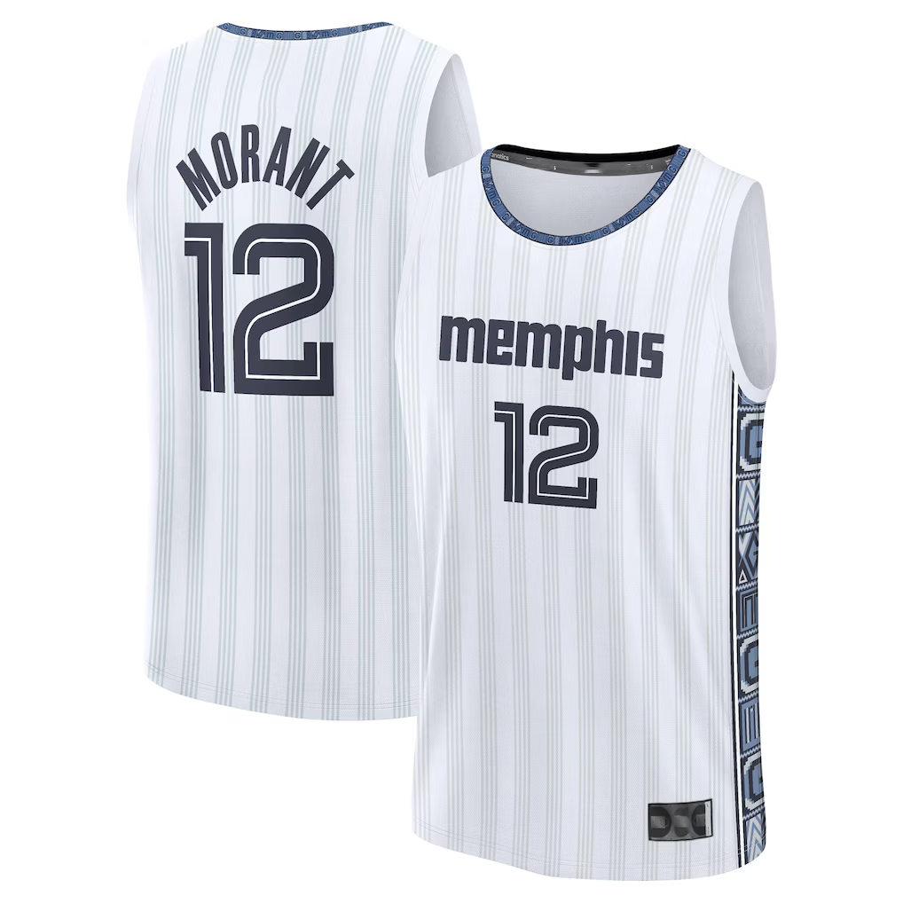 Johmsee M.Grizzlies #12 Ja Morant White 2025-2026 City Edition Fast Break Stitched Jerseys
