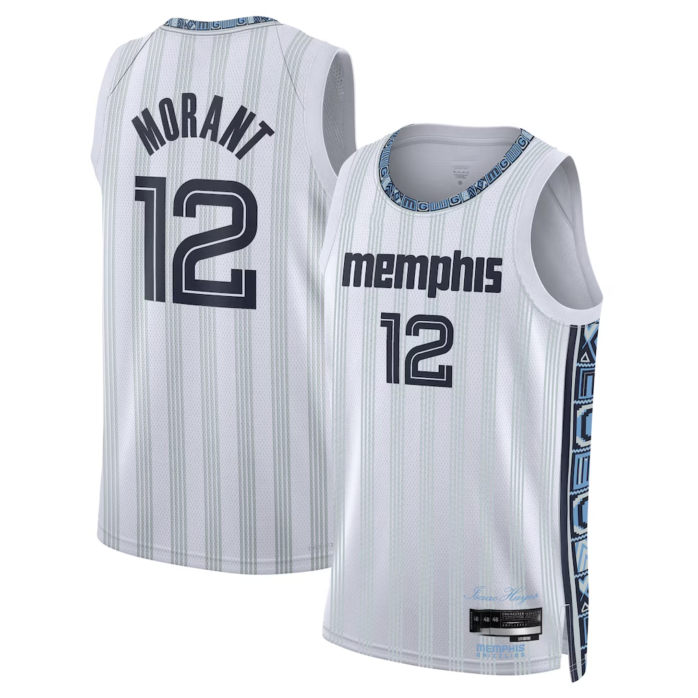 Johmsee M.Grizzlies #12 Ja Morant White 2025-2026 Swingman Stitched Jerseys- City Edition