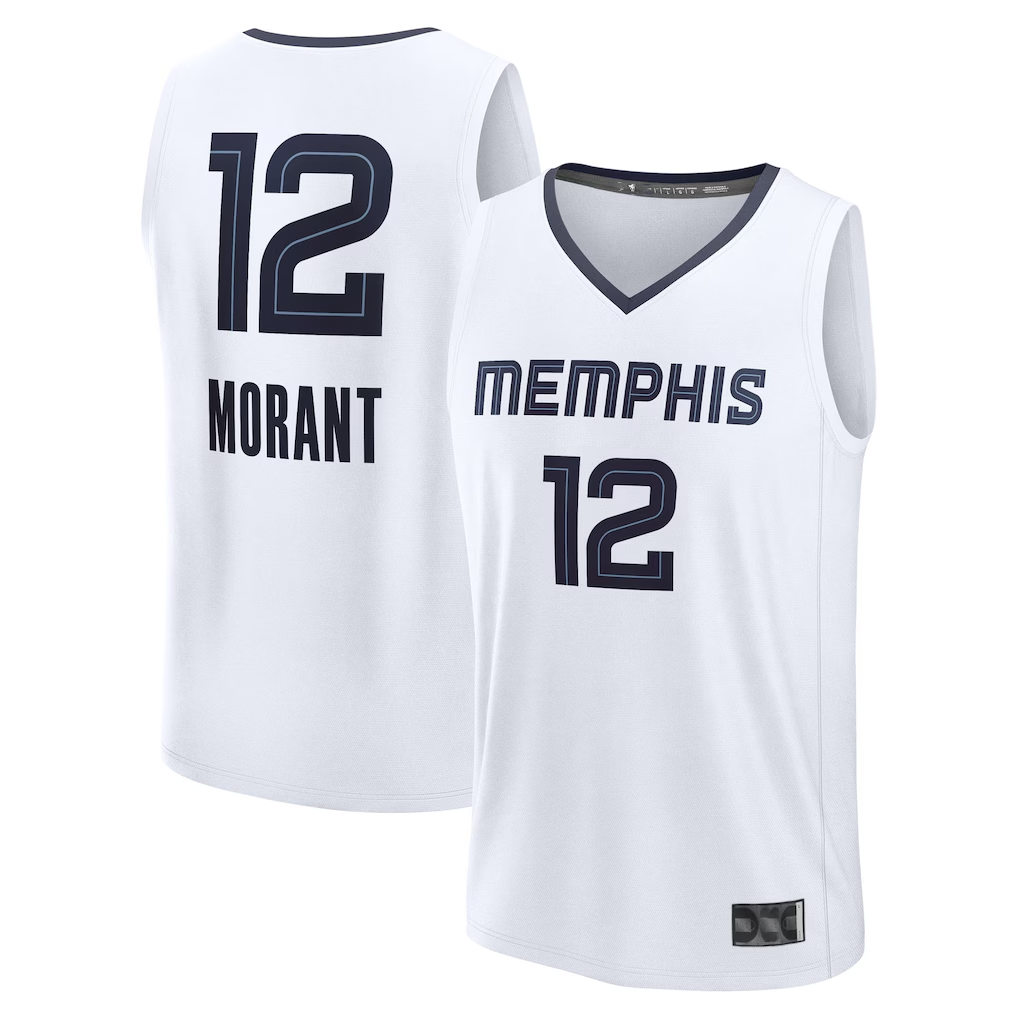 Johmsee M.Grizzlies #12 Ja Morant White Fast Break Replica Player Stitched Jerseys- Association Edition