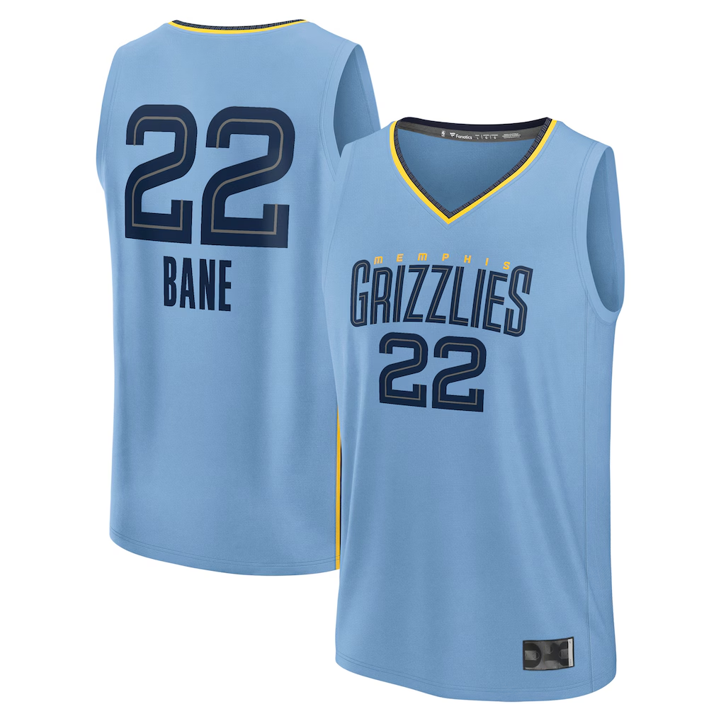 Johmsee M.Grizzlies #22 Desmond Bane Light Blue Fast Break Replica Player Stitched Jerseys- Statement Edition