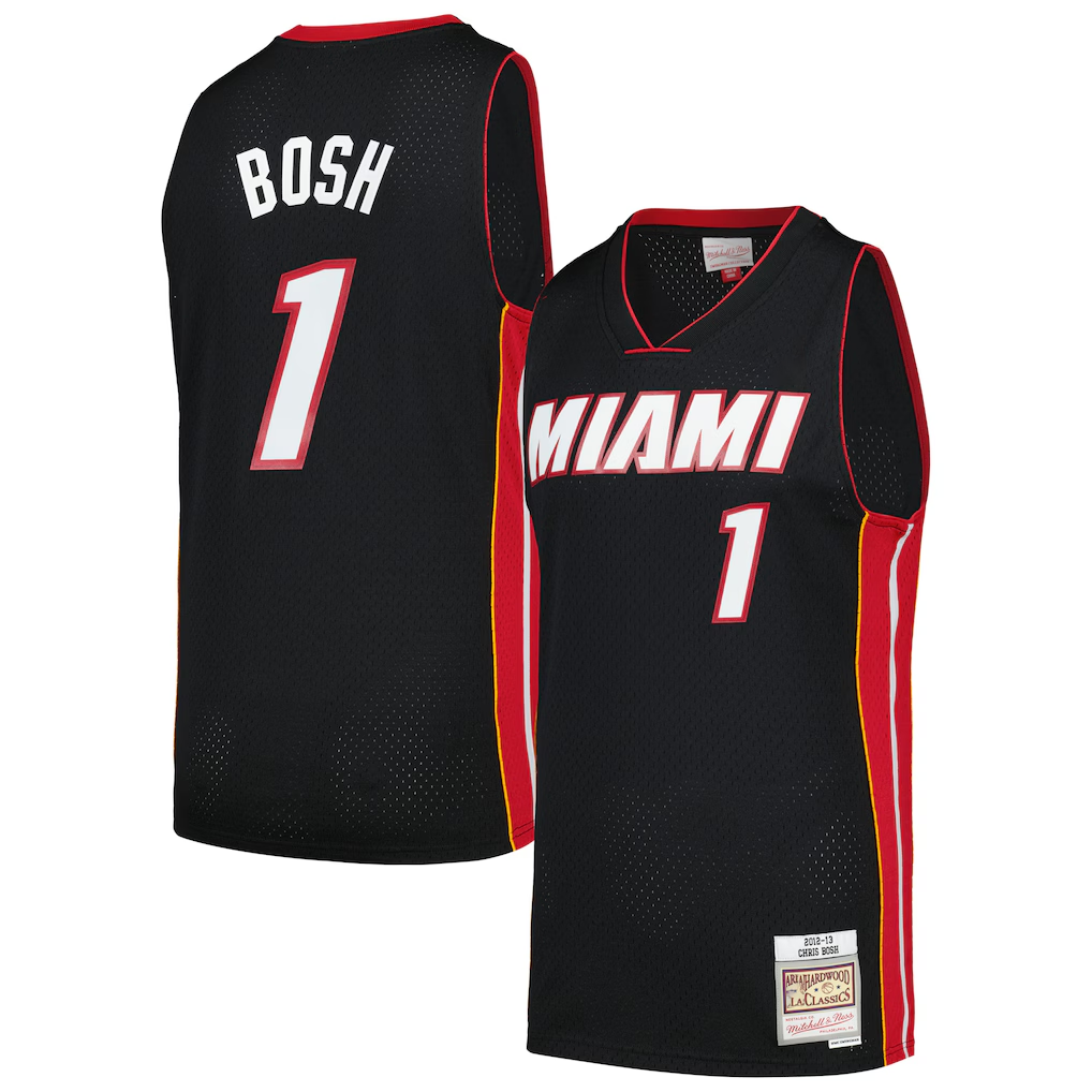 Johmsee M.Heat #1 Chris Bosh Mitchell & Ness Black 2012-13 Hardwood Classics Swingman Jerseys