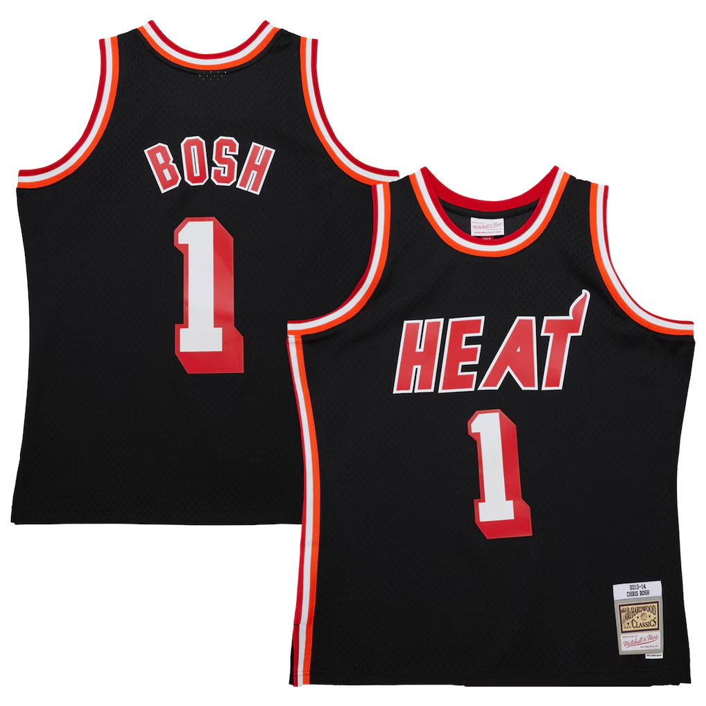 Johmsee M.Heat #1 Chris Bosh Mitchell & Ness Black 2013-14 Hardwood Classics Swingman Jerseys