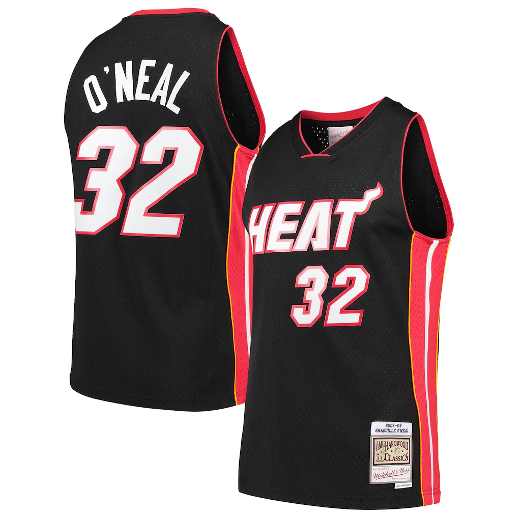 Johmsee M.Heat #32 Shaquille O'Neal Mitchell & Ness Black Hardwood Classics Swingman Jerseys