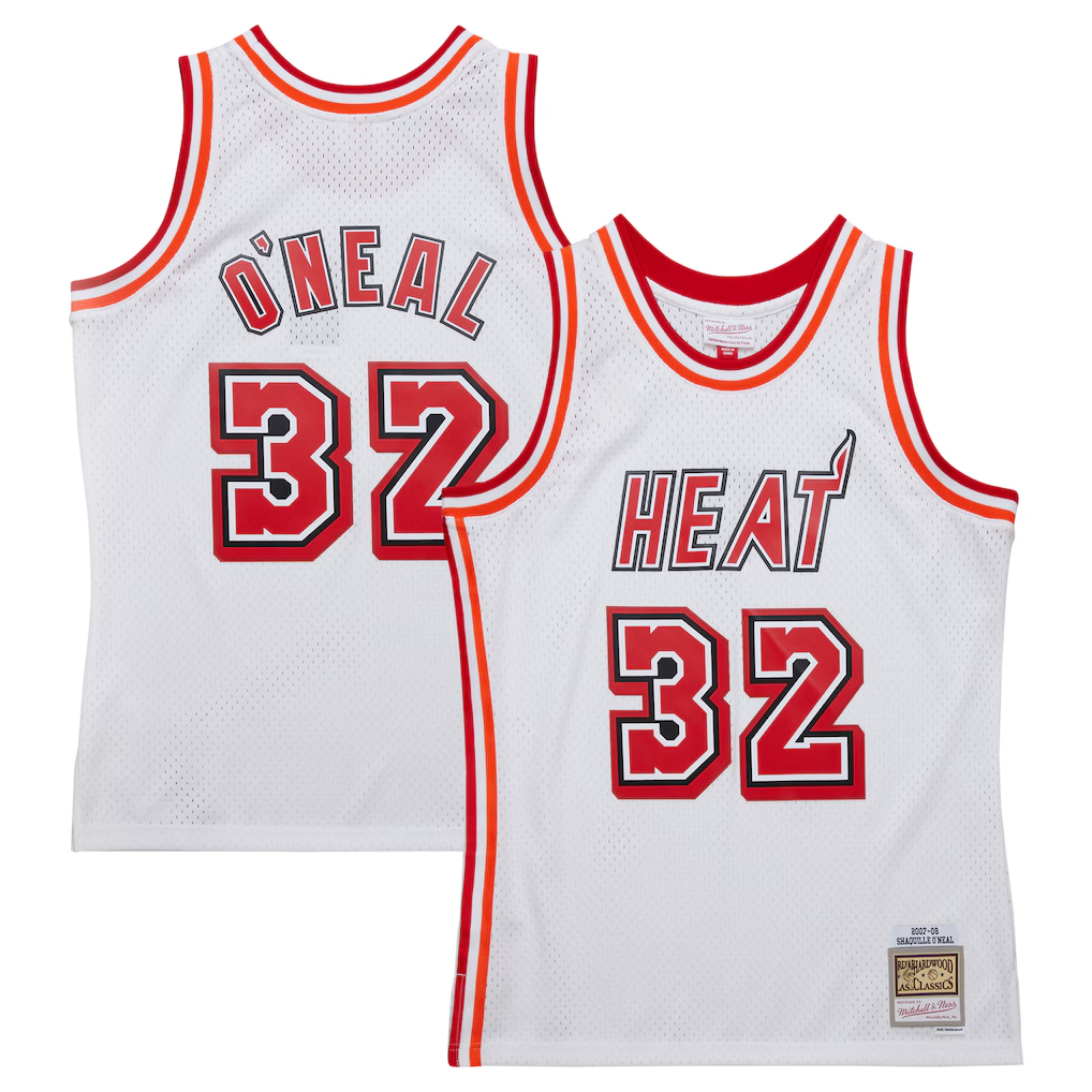 Johmsee M.Heat #32 Shaquille O'Neal Mitchell & Ness White 2007-2008 Hardwood Classics Swingman Jerseys