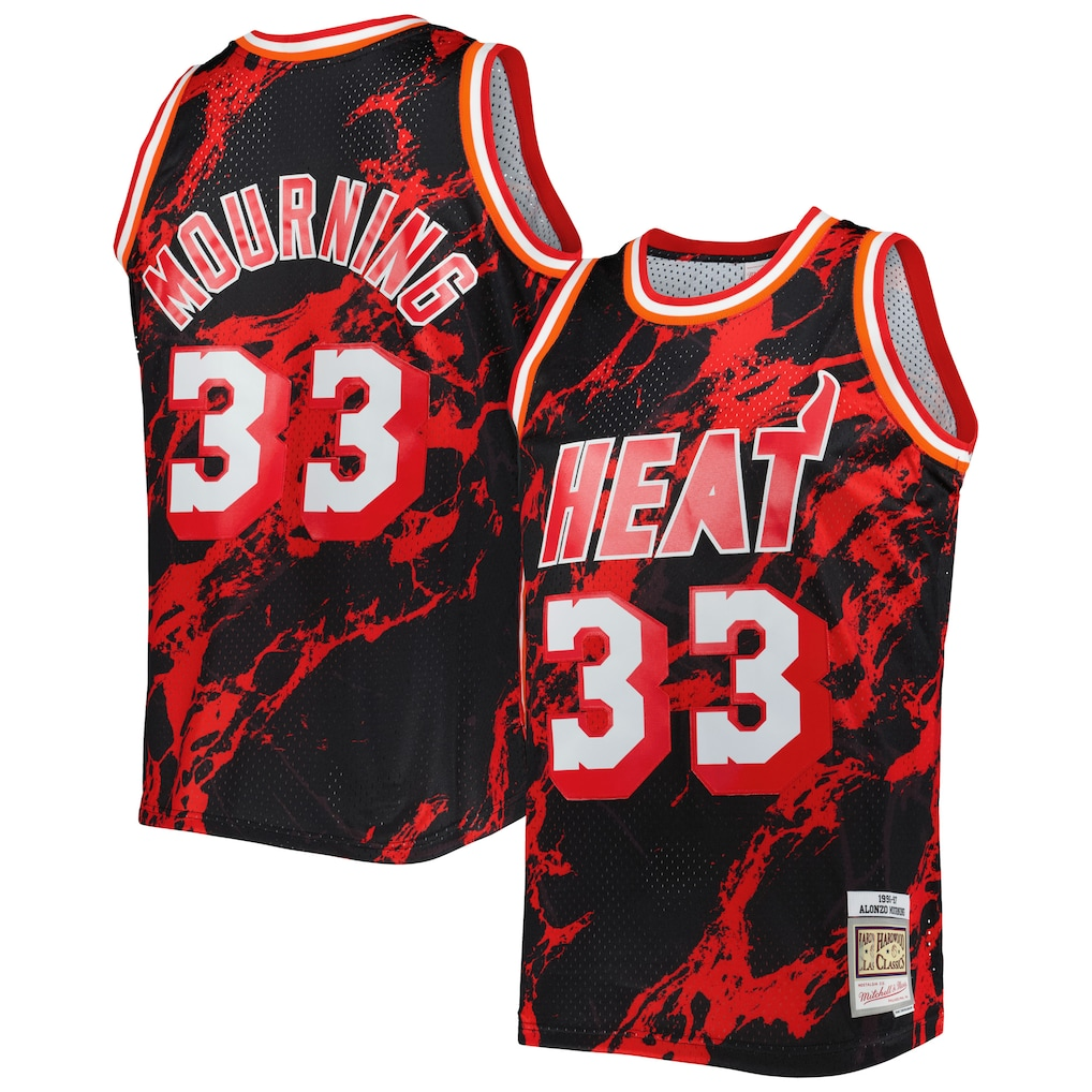 Johmsee M.Heat #33 Alonzo Mourning Mitchell & Ness Black 1996-1997 Hardwood Classics Marble Swingman Jerseys