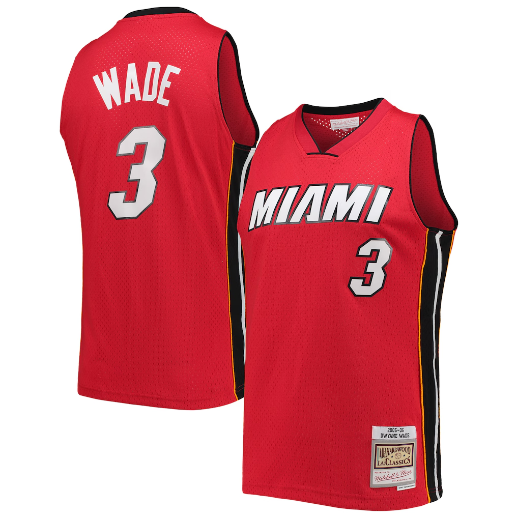 Johmsee M.Heat #3 Dwayne Wade Mitchell & Ness Red Hardwood Classics Swingman Jerseys