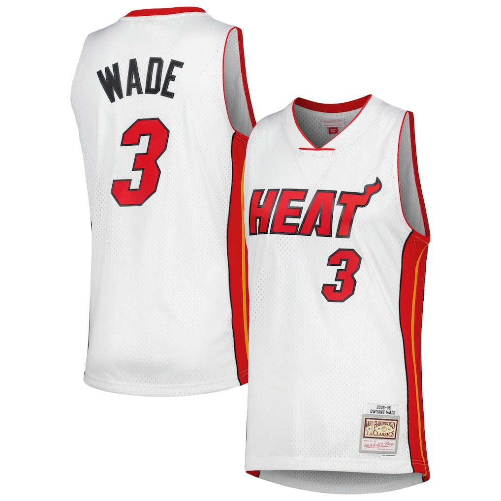 Johmsee M.Heat #3 Dwyane Wade Mitchell & Ness White 2005-06 Hardwood Classics Swingman Jerseys