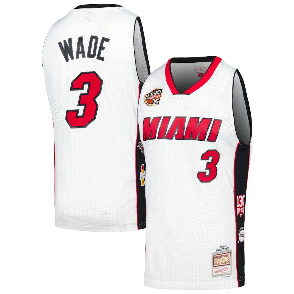 Johmsee M.Heat #3 Dwyane Wade Mitchell & Ness White Hall of Fame Class of 2023 Throwback Swingman Jerseys