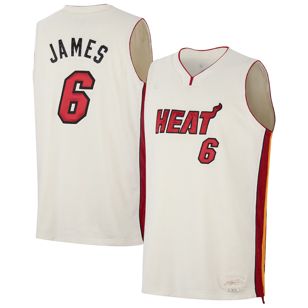 Johmsee M.Heat #6 LeBron James Cream Forever King Reserve Authentic Jerseys