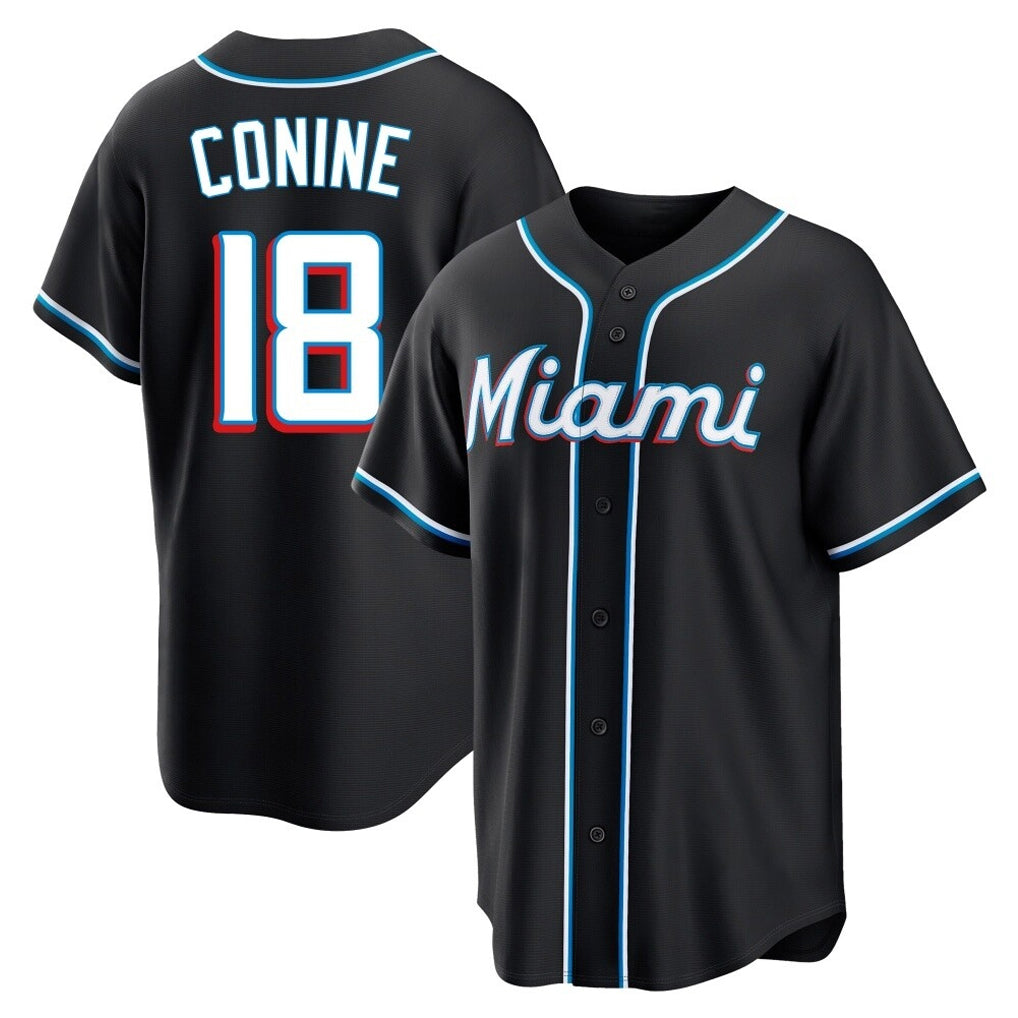 Johmsee M.Marlins #18 Griffin Conine Player Black Fashion Out Home Game Stitched Jerseys