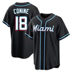 Johmsee M.Marlins #18 Griffin Conine Player Black Fashion Out Home Game Stitched Jerseys