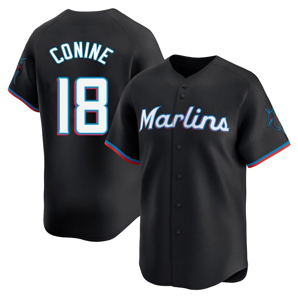 Johmsee M.Marlins #18 Griffin Conine Player Black  Home Limited Stitched Jerseys