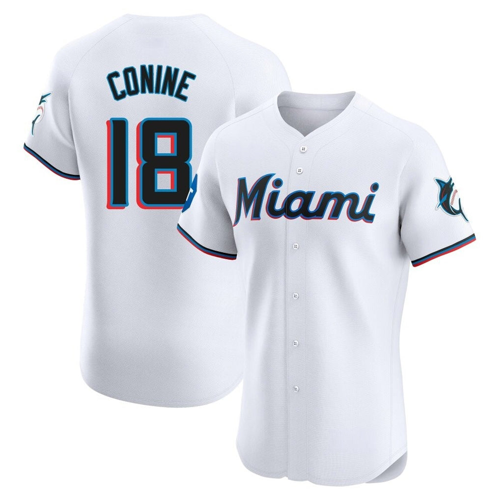 Johmsee M.Marlins #18 Griffin Conine Player White  Home Limited Elite Stitched Jerseys