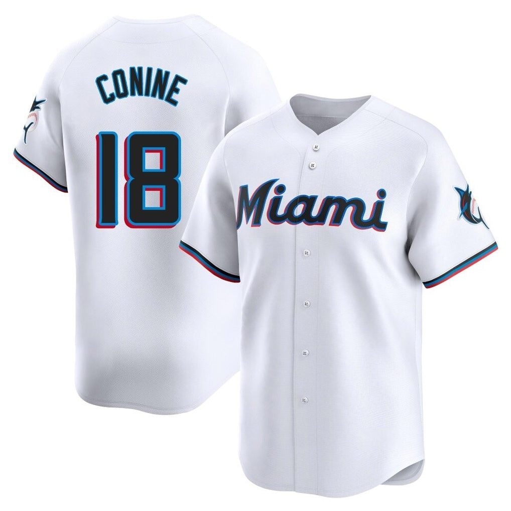 Johmsee M.Marlins #18 Griffin Conine Player White  Home Limited Stitched Jerseys