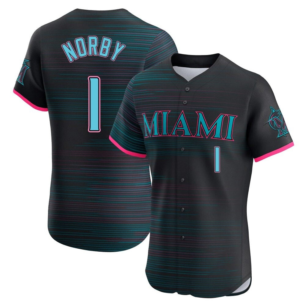 Johmsee M.Marlins #1 Connor Norby Player Black City Connect Home Limited Elite Stitched Jerseys