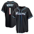 Johmsee M.Marlins #1 Connor Norby Player Black Fashion Out Home Game Stitched Jerseys