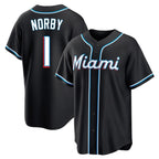 Johmsee M.Marlins #1 Connor Norby Player Black Fashion Out Home Game Stitched Jerseys