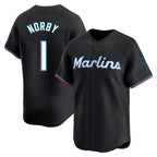 Johmsee M.Marlins #1 Connor Norby Player Black  Home Limited Stitched Jerseys