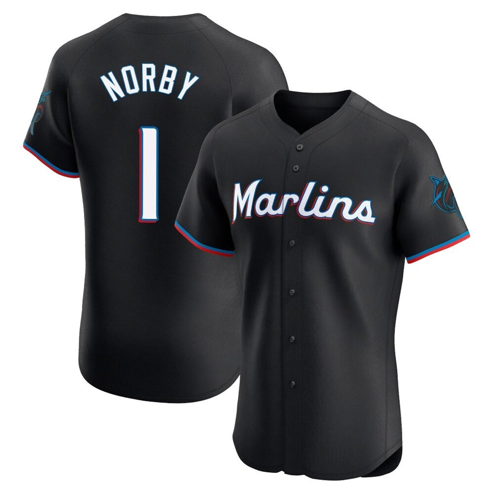 Johmsee M.Marlins #1 Connor Norby Player Black Vapor Home Limited Elite Stitched Jerseys