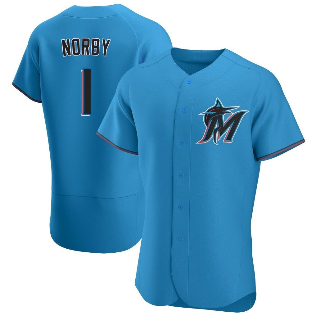 Johmsee M.Marlins #1 Connor Norby Player Blue Home Limited Elite Stitched Jerseys