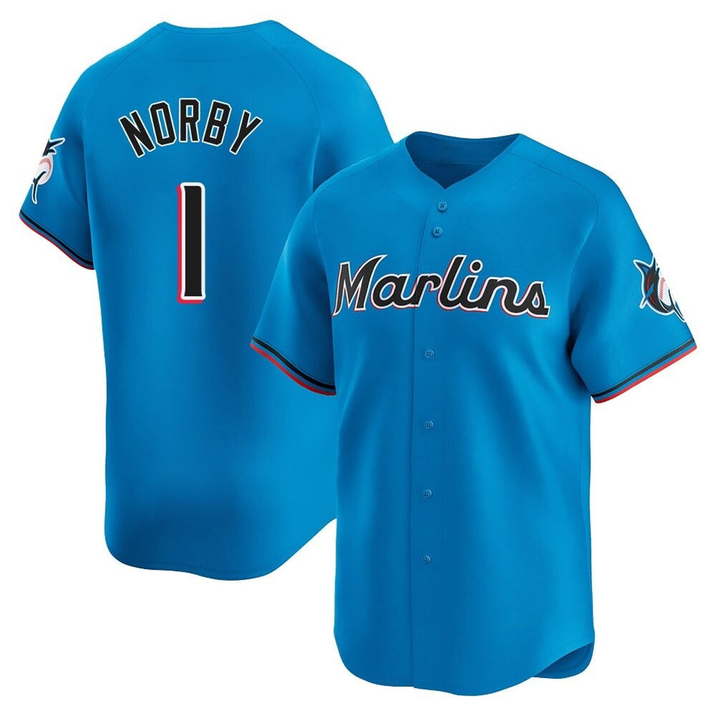 Johmsee M.Marlins #1 Connor Norby Player Blue Home Limited Stitched Jerseys