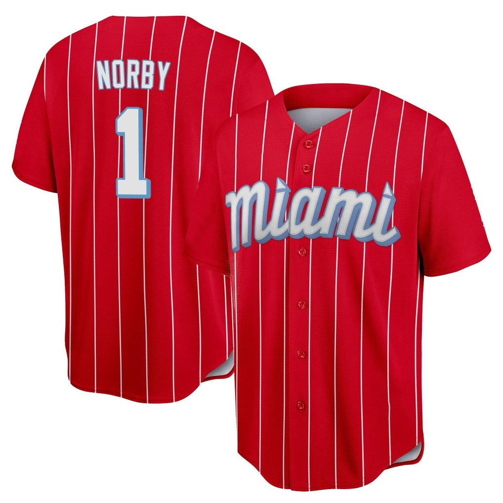 Johmsee M.Marlins #1 Connor Norby Player Red City Connect Home Game Stitched Jerseys