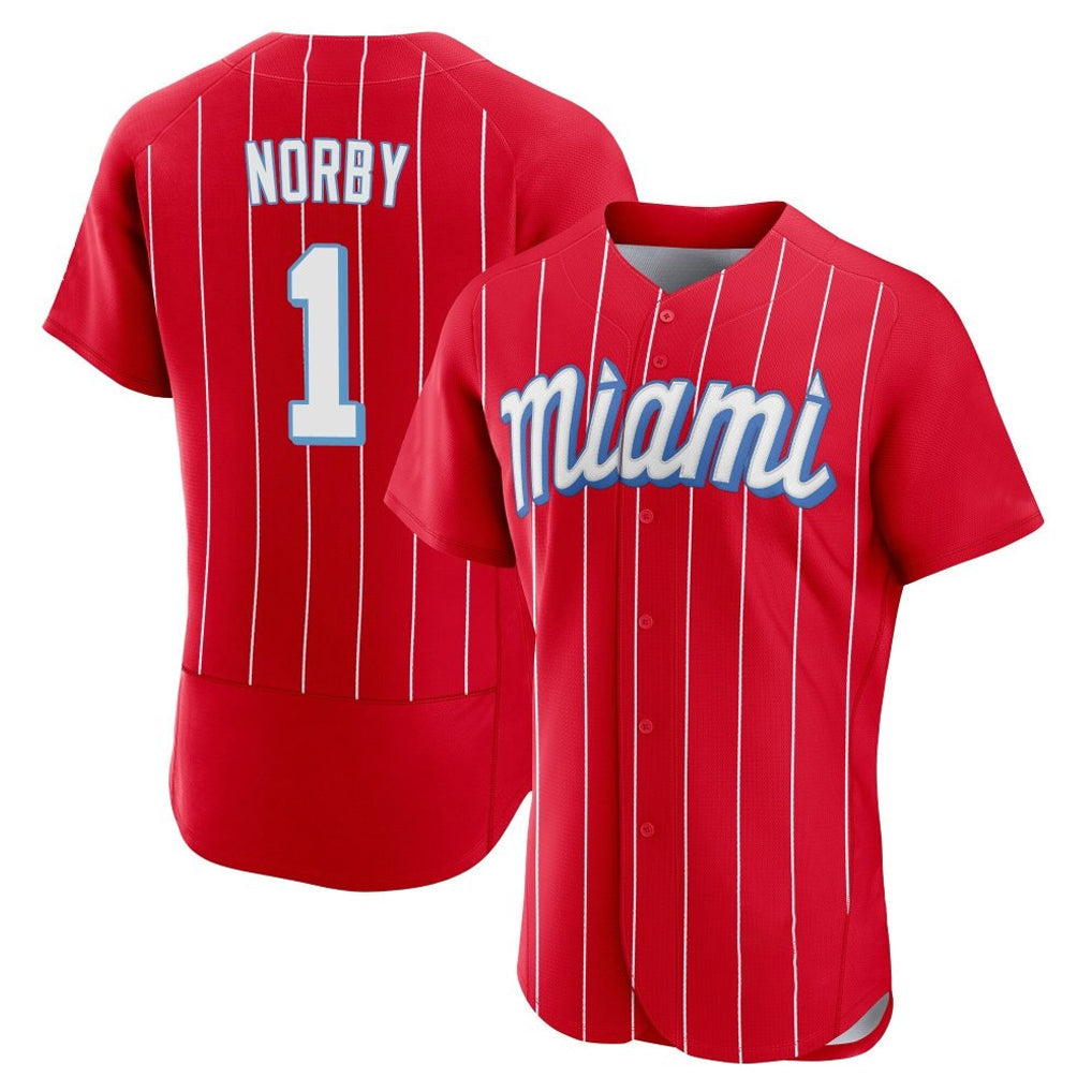 Johmsee M.Marlins #1 Connor Norby Player Red City Connect Home Limited Elite Stitched Jerseys