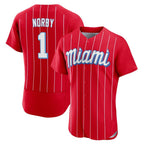 Johmsee M.Marlins #1 Connor Norby Player Red City Connect Home Limited Elite Stitched Jerseys