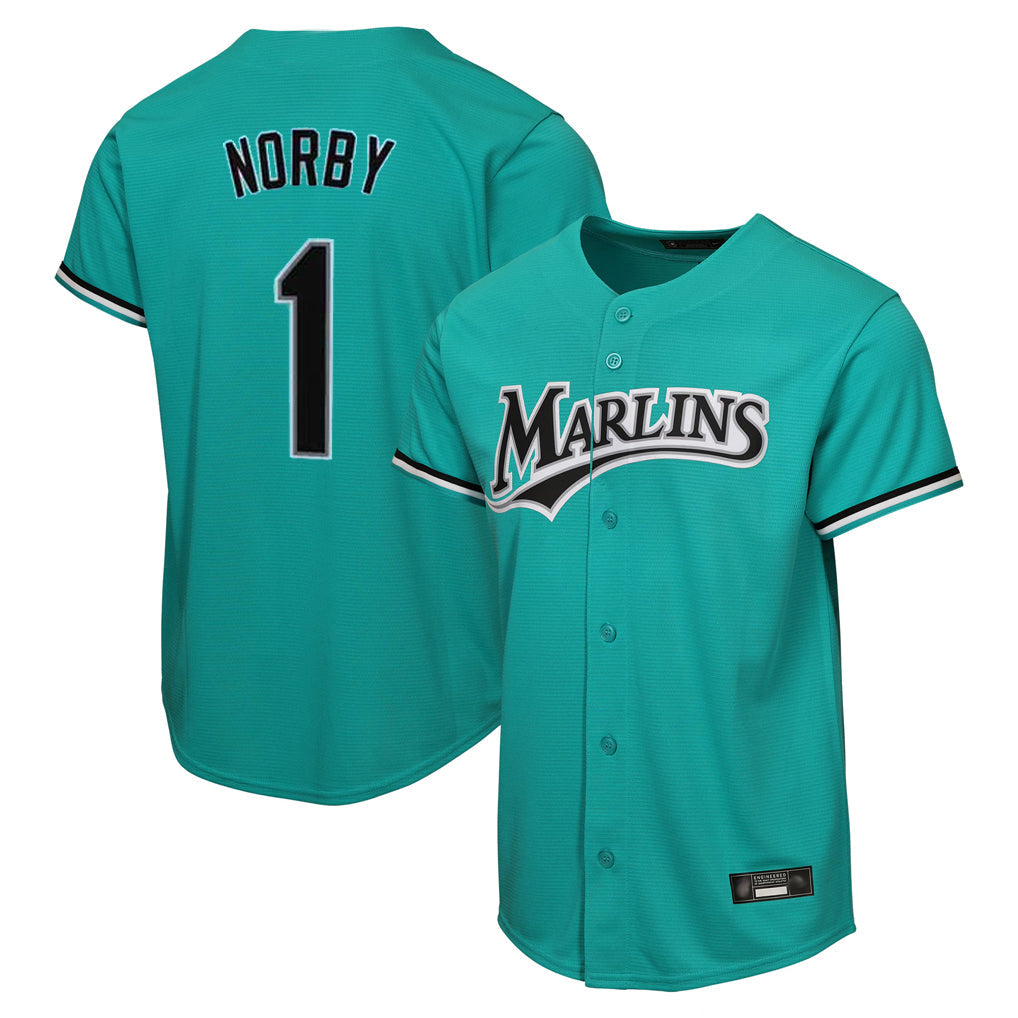 Johmsee M.Marlins #1 Connor Norby Player Teal  Home Game Stitched Jerseys