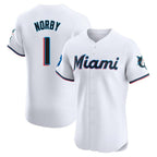 Johmsee M.Marlins #1 Connor Norby Player White Home Limited Elite Stitched Jerseys
