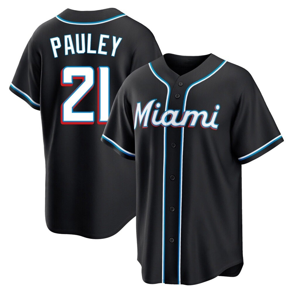 Johmsee M.Marlins #21 Graham Pauley Player Black Fashion Out Home Game Stitched Jerseys