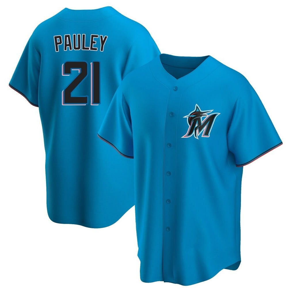 Johmsee M.Marlins #21 Graham Pauley Player Blue Home Game Stitched Jerseys