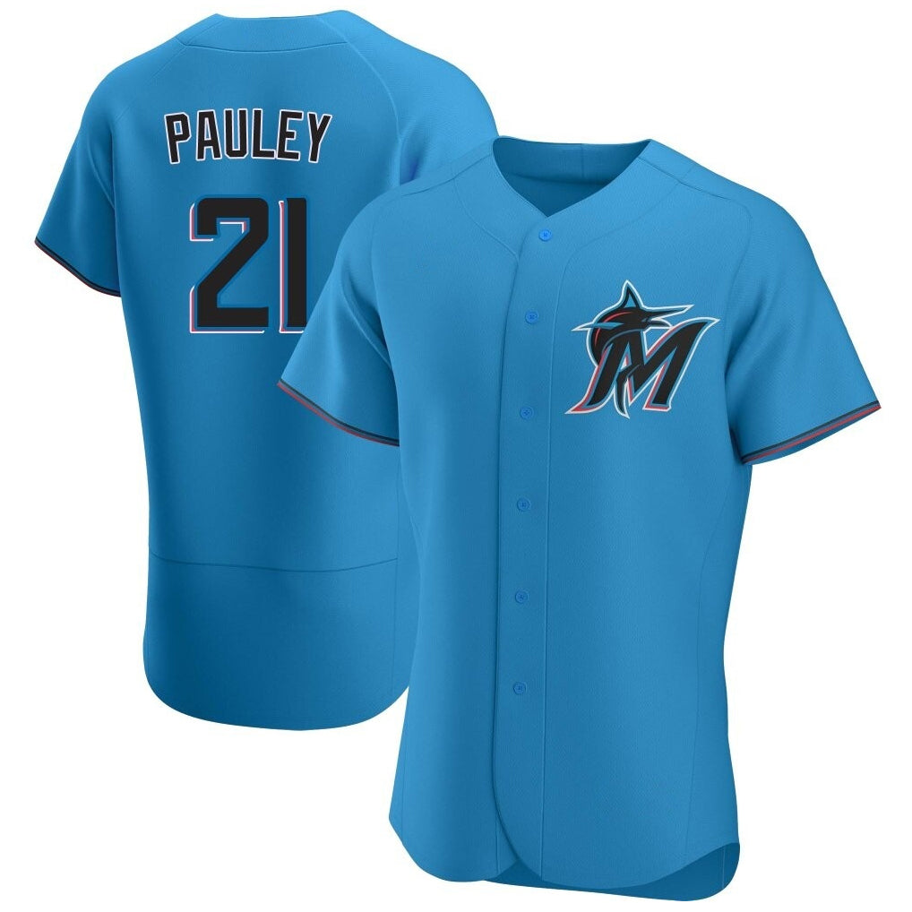 Johmsee M.Marlins #21 Graham Pauley Player Blue Home Limited Elite Stitched Jerseys