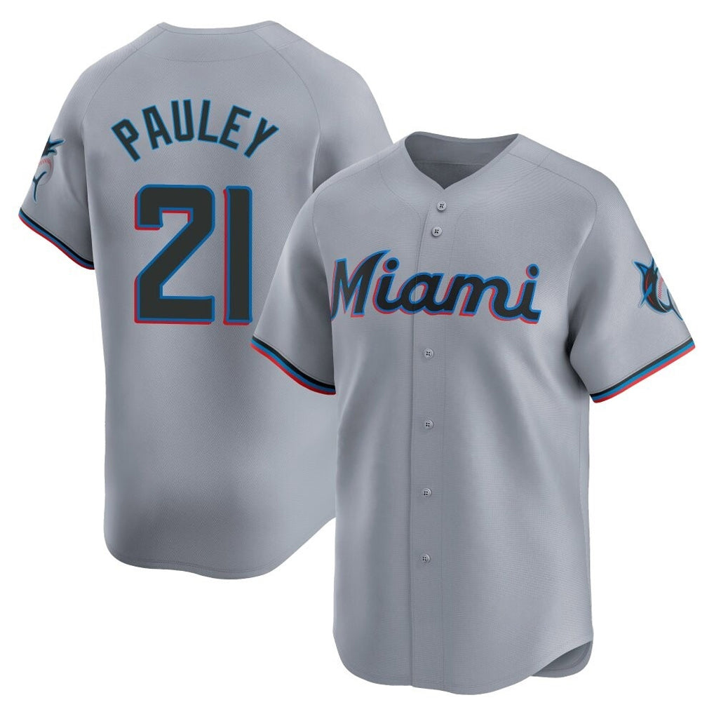 Johmsee M.Marlins #21 Graham Pauley Player Gray Home Limited Stitched Jerseys