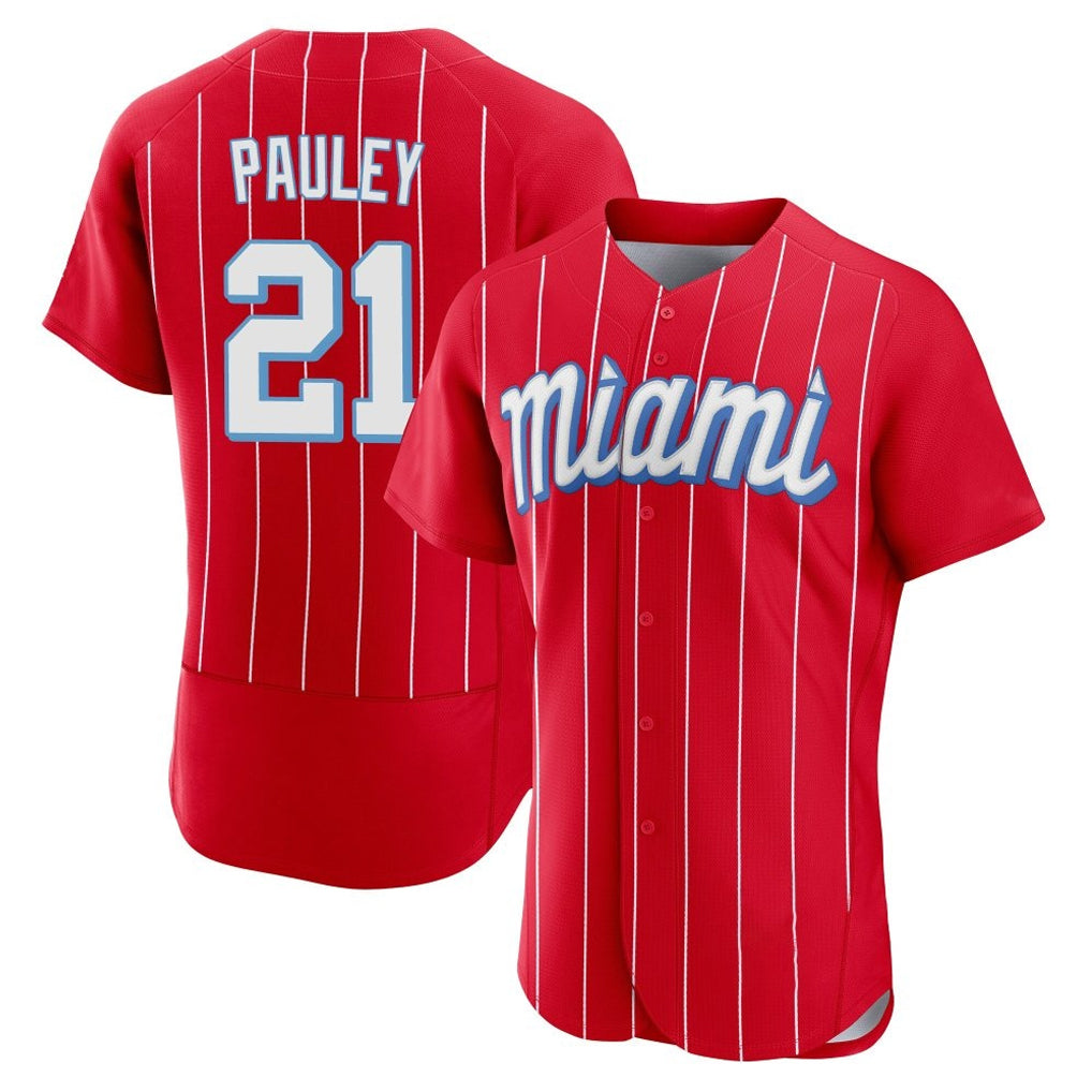 Johmsee M.Marlins #21 Graham Pauley Player Red City Connect Home Limited Elite Stitched Jerseys