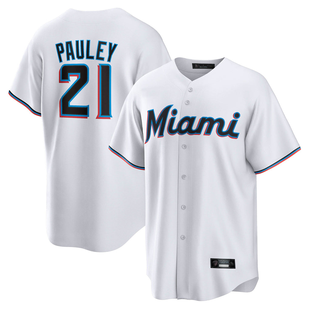 Johmsee M.Marlins #21 Graham Pauley Player White  Home Game Stitched Jerseys