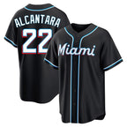 Johmsee M.Marlins #22 Sandy Alcantara Player Black Fashion Out Home Game Stitched Jerseys