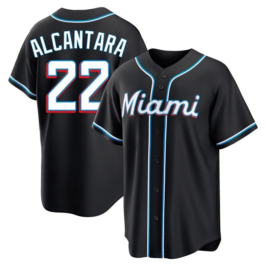 Johmsee M.Marlins #22 Sandy Alcantara Player Black Fashion Out Home Game Stitched Jerseys