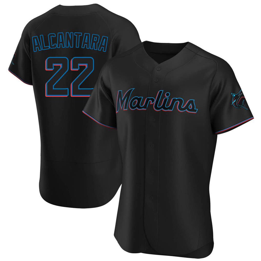 Johmsee M.Marlins #22 Sandy Alcantara Player Black Home Limited Elite Stitched Jerseys